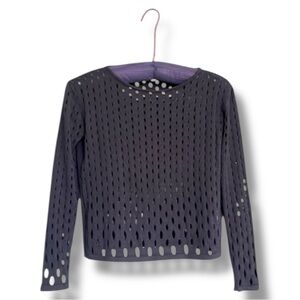 Milly Grading Black Pointelle Hole Shredded Silk-Blend Sweater Size P (XS)